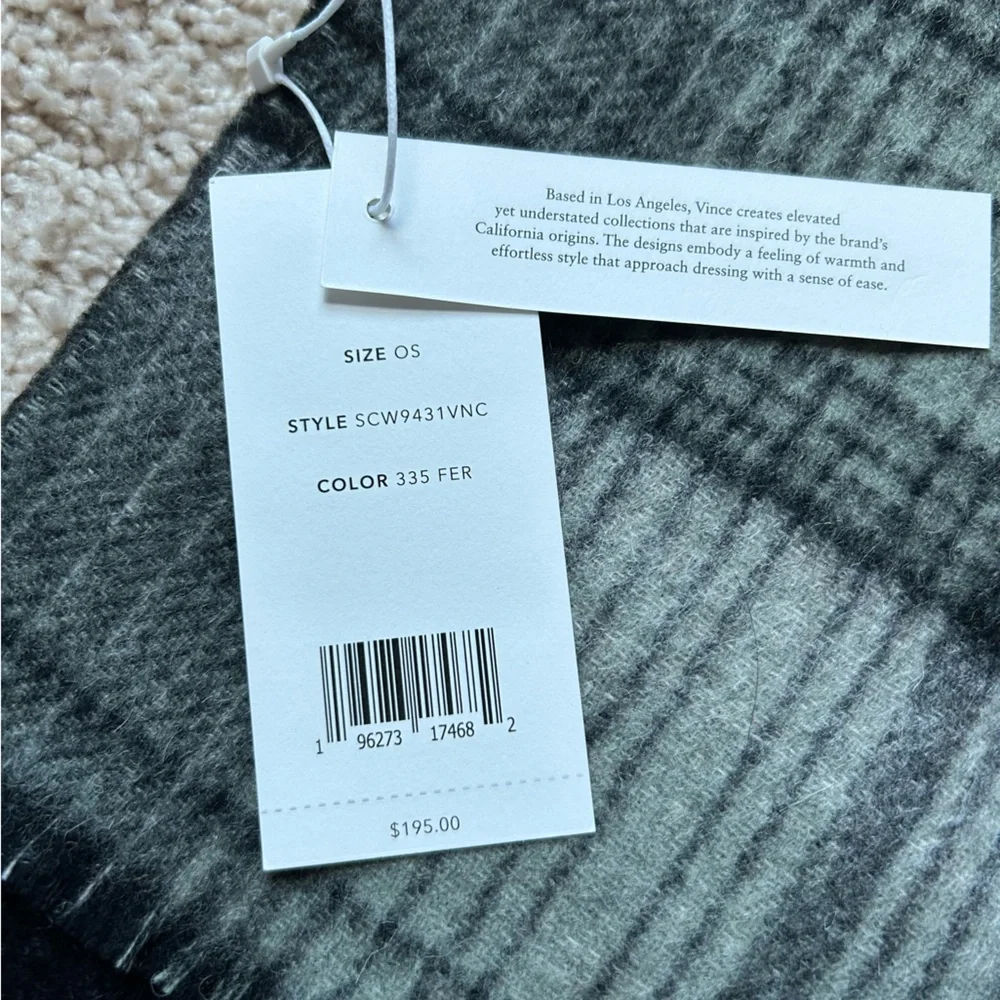 TODAY ONLY Vince Merino Wool Cashmere Classic Plaid Scarf/ Christmas Gift
